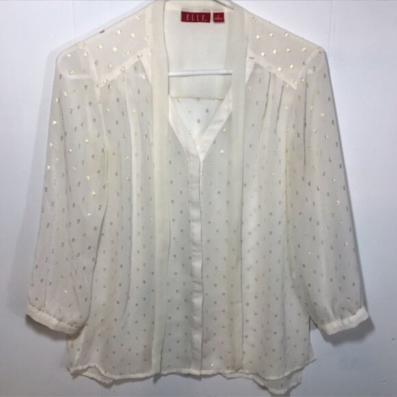 Nwot Elle Semi-Sheer Blouse with Gold Accents - Size S - Picture 3 of 3